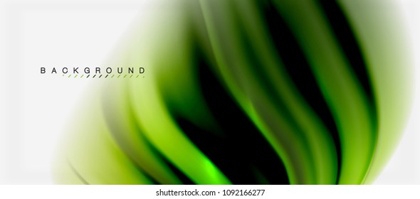 Blurred green fluid colors background, abstract waves lines, mixing colours with light effects on light backdrop. Vector artistic illustration for presentation, app wallpaper, banner or posters