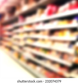 Blurred grocery shop interior background. Vector