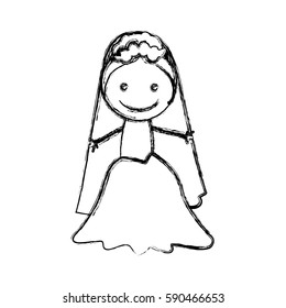 blurred hand drawn silhouette with bride vector illustration