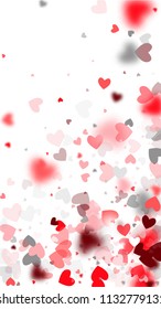  Blurred Hearts Background for your Design. Many Random Falling Hearts.  Valentines Background for Greeting Card, Invitation, Banner, Wallpaper, Flyer. Vector illustration.