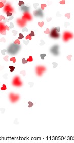  Blurred Hearts Background for your Design. Many Random Falling Hearts.  Valentines Background for Greeting Card, Invitation, Banner, Wallpaper, Flyer. Vector illustration.
