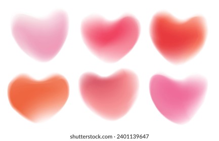 Blurred hearts. Set of soft color gradient defocused heart shapes for wedding invitations and Happy Valentine's Day holiday greetings. Vector.