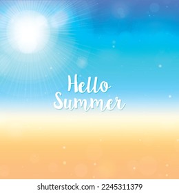 Blurred Hello Summer background, beach sunset