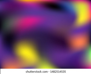 Blurred hologram texture gradient wallpaper. Translucent neon party graphics background. Hologram colors liquid background. Ombre hologram neon glitch texture vector backdrop.