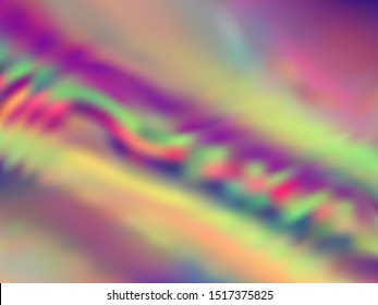 Blurred hologram texture gradient wallpaper. Stylish neon party graphics background. Liquid colors splash background. Fluorescent hologram neon glitch texture vector backdrop.