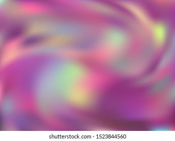 Blurred hologram texture gradient wallpaper. Opalescence neon party graphics background. Liquid colors explosion background. Fashionable hologram neon glitch texture vector backdrop.