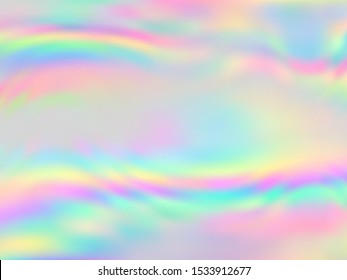 Blurred hologram texture gradient wallpaper. Mesmerizing pastel rainbow unicorn background. Liquid colors neon background. Hipster hologram neon glitch texture vector backdrop.