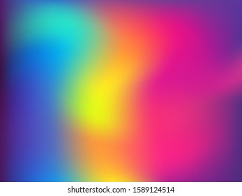 Blurred hologram texture gradient wallpaper. Lucent neon party graphics background. Polar lights liquid colors background. Abstract hologram neon glitch texture vector backdrop.