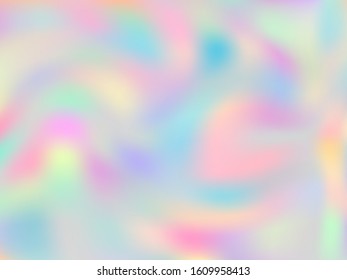Blurred hologram texture gradient wallpaper. Soft pastel rainbow unicorn background. Hologram colors liquid background. Lucent hologram neon glitch texture vector backdrop.