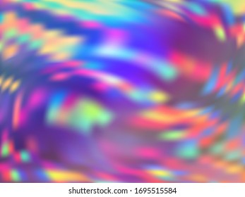 unscharfe Hologramm-Farbverlauf-Tapete. Transluzenter Regenbogen-Hintergrund. Hologramm färbt flüssigen Hintergrund. Haare Hologramm Neon glitzert Textur Vektorillustration Hintergrund.
