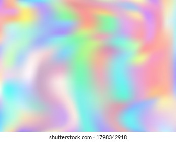 Papel de pared de gradiente de textura holográfica borrosa. Lucente fondo de unicornio arcoiris pastel. Colores líquidos de fondo neón. Vibrante fondo vectorial de textura de neón de holograma.