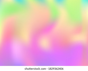 Blurred hologram texture gradient wallpaper. Mesmerizing pastel rainbow unicorn background. Polar lights liquid colors background. Psychedelic hologram neon glitch texture vector backdrop.