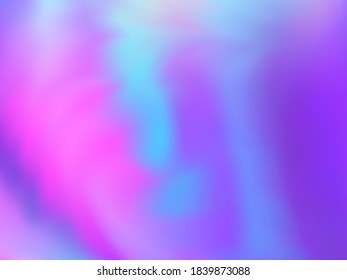 Blurred hologram texture gradient wallpaper. Blurry pink turquoise purple background. Liquid colors neon background. Fluorescent hologram neon glitch texture vector backdrop.