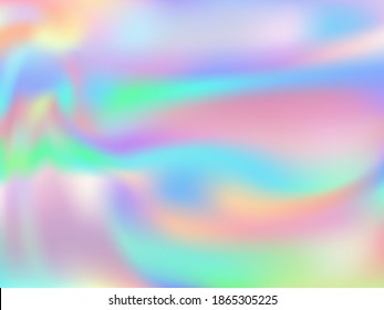 Blurred hologram texture gradient wallpaper. Lucent pastel rainbow unicorn background. Liquid colors neon background. Digital hologram neon glitch texture vector backdrop.