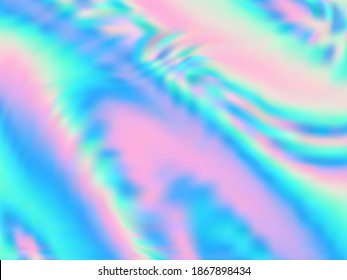 Blurred hologram texture gradient wallpaper. Modern iridescent mermaid background. Liquid colors splash background. Mesmerizing hologram neon glitch texture vector backdrop.
