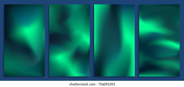Blurred holographic gradient backgrounds, vector northern lights posters
