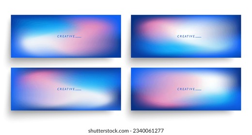 Blurred horizontal banners with soft blue, pink and white gradients. Set of defocused abstract smooth templates for creative graphic design. Vector illustration.