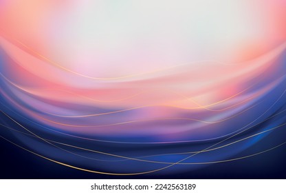 Blurred horizontal blue-rose template background with waves and gold elements