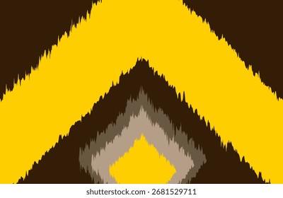 Zigzag de ikat borroso con triángulos en tonos amarillo dorado y marrón, cálido y confiable, ideal para carteles textiles, decoración y diseños inspirados en la moda.