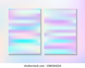 Blurred Invitation, Corporate Identity Vector Texture Set. Laser Wallpaper. Pastel Light Pearl Cover, Blank Paper, Teal. Holographic Gradient Overlay. Invitation, Corporate Identity Background.