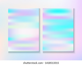 Blurred Invitation, Corporate Identity Vector Texture Set. Holographic Gradient Overlay. Fractal Wallpaper. Fairy Iridescent Cover, Blank Paper, Teal. Invitation, Corporate Identity Background.