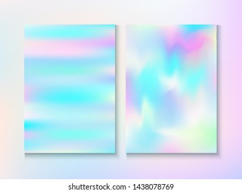 Blurred Invitation, Corporate Identity Vector Texture Set. Graphic Certificate. Fairy Pearlescent Cover, Blank Paper, Teal. Hologram Gradient Overlay. Invitation, Corporate Identity Background.