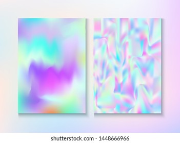 Blurred Invitation, Corporate Identity Vector Texture Set. Holographic Gradient Overlay. Trendy Pearlescent Cover, Blank Paper, Teal. Girlie Wallpaper. Invitation, Corporate Identity Background.