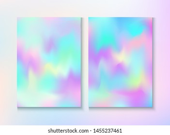 Blurred Invitation, Corporate Identity Vector Texture Set. Bright Template. Pastel Iridescent Cover, Blank Paper, Teal. Holograph Gradient Overlay. Invitation, Corporate Identity Background.