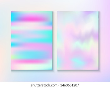 Blurred Invitation, Corporate Identity Vector Texture Set. Holograph Gradient Overlay. Energy Certificate. Unicorn Iridescent Cover, Blank Paper, Teal. Invitation, Corporate Identity Background.