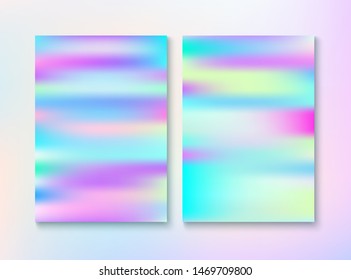 Blurred Invitation, Corporate Identity Vector Texture Set. Trendy Iridescent Cover, Blank Paper, Teal. Tender Template. Hologram Gradient Overlay. Invitation, Corporate Identity Background.