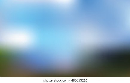Blurred Landscape with green field, trees, blue sky and white clouds gradient vector background outside with no people