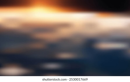 A blurred landscape at sunset with soft light and warm tones, fading into a serene horizon.