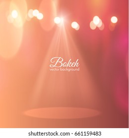 Blurred light bokeh background with spotlight and falling light. Vector eps10.