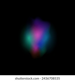 Verschwommenes Licht flare Regenbogen Vektor Illustration isoliert auf schwarz. Kristalloptischer Lichteffekt, Flare-Prisma-Reflexion, leuchtende irisierende Blendung. Linse bunte Brechung, glühendes Spektrum Strahlkraft