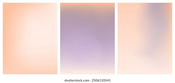 Conjunto de fondo de gradiente naranja fresco de luz borrosa. Vector simple y suave telón de fondo. Abstractas Anuncio de color púrpura claro, beige. Pastel hermosos Gradientes suaves