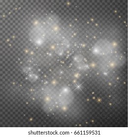 Blurred lights and golden dust on transparent background. Vector eps10