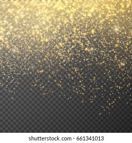 Blurred lights and golden dust on transparent background. Vector eps10