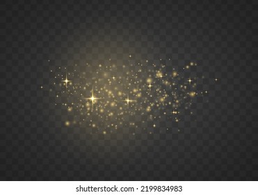 Blurred lights isolated on transparent background. Fine, shiny dust bokeh particles fall off slightly. Blur sparks and golden stars sparkle shine with special light. Christmas concept. Vector