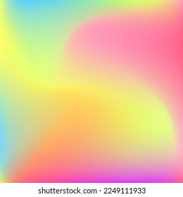 Blurred Liquid Light Yellow Water Gradient Background. Wavy Rainbow Color Dynamic Smooth Surface. Green Pastel Pink Fluid Purple Background. Neon Multicolor Curve Happy Blue Swirl Gradient Mesh.