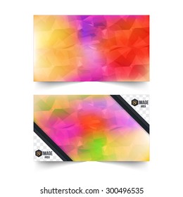 Blurred and Low Poly, Hot Colors, Summer Style Web Banner, Card, Background Set