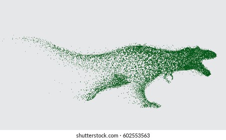blurred motion of tyrannosaur .Angry predator made by points.Vector animal