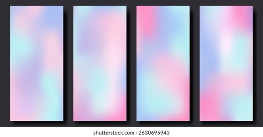 Blurred multicolor vertical background set of pastel pink blue gradient color. Empty vector template for roll up banner or stories design, delicate abstract feminine style.