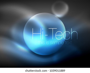 Blurred neon glowing circle, hi-tech modern bubble template, techno glowing glass round shapes or spheres. Geometric abstract background. Vector illustration