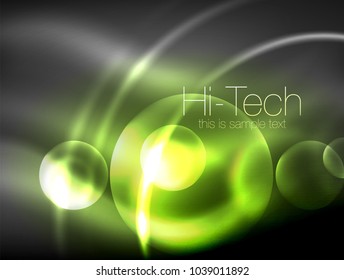 Blurred neon glowing circle, hi-tech modern bubble template, techno glowing glass round shapes or spheres. Geometric abstract background. Vector illustration