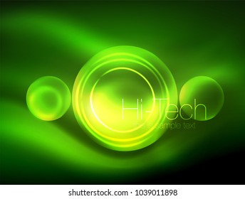 Unscharfer Neonstrahlkreis, modernste High-Tech-Blase-Vorlage, Techno glänzt runde Formen oder Kugeln. Geometrischer abstrakter Hintergrund. Vektorgrafik