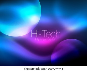 Blurred neon glowing circle, hi-tech modern bubble template, techno glowing glass round shapes or spheres. Geometric abstract background. Vector illustration
