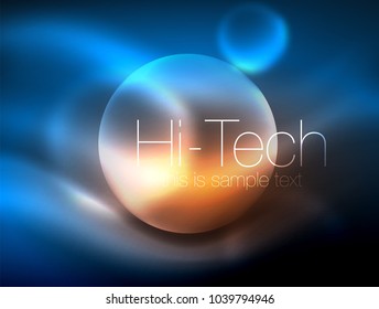 Blurred neon glowing circle, hi-tech modern bubble template, techno glowing glass round shapes or spheres. Geometric abstract background. Vector illustration
