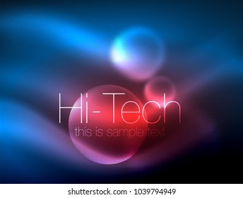 Blurred neon glowing circle, hi-tech modern bubble template, techno glowing glass round shapes or spheres. Geometric abstract background. Vector illustration