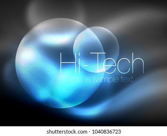 Círculo brillante de neón borroso, plantilla moderna de burbuja de alta tecnología, formas redondeadas de vidrio tecno brillante o esferas. Fondo abstracto geométrico. Ilustración del vector