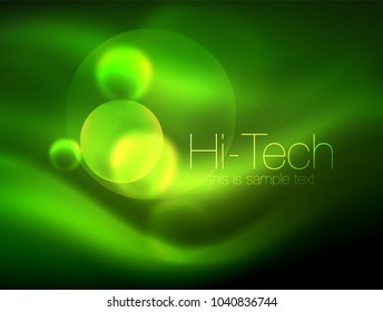 Blurred neon glowing circle, hi-tech modern bubble template, techno glowing glass round shapes or spheres. Geometric abstract background. Vector illustration